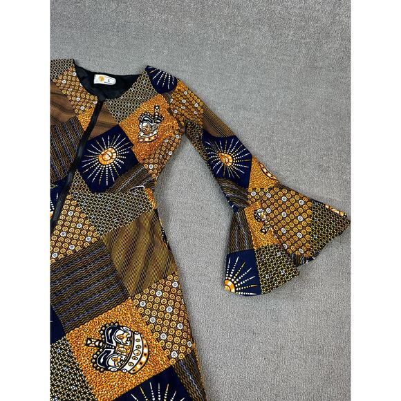 NWT Lola's African Apparel Women's Jacket Dress Blue Gold Size Large - Picture 6 of 10